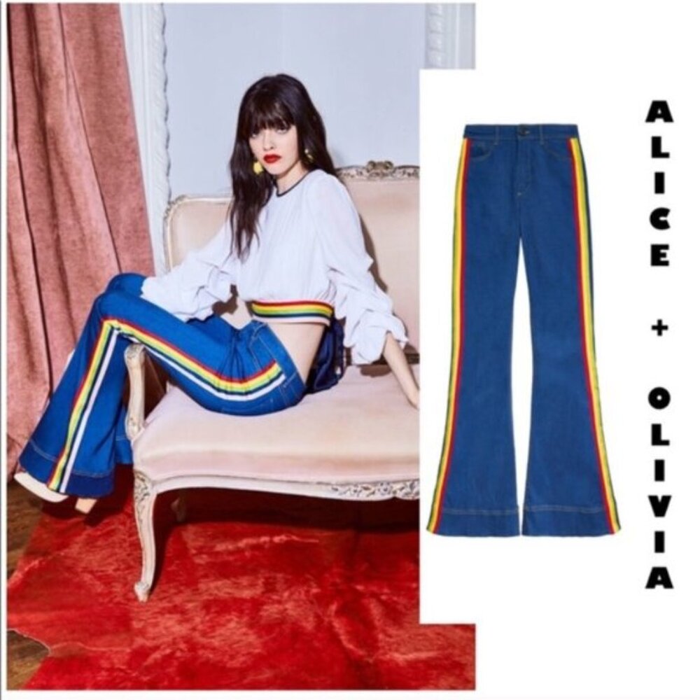 Alice + Olivia Kayleigh Rainbow Flare Bell Bottom Jeans - 28"